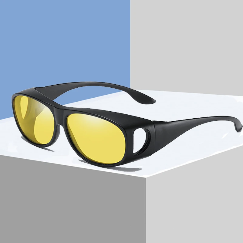 

Polarized Coating Sunglasses Night Driving Eyewear Anti-Glare Wear Glasses Fit Over Prescription Glasses Wrap Around Yellow Lens
