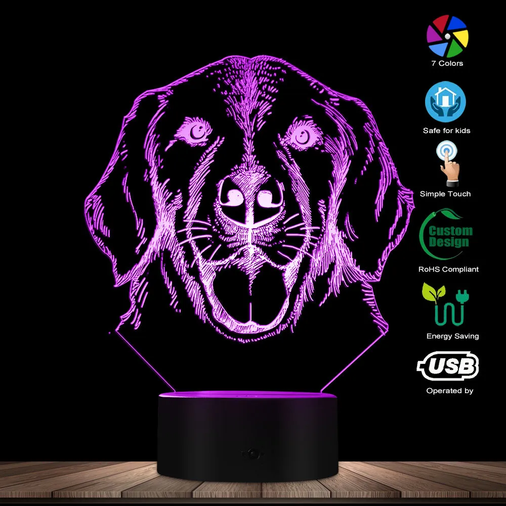 1 шт. 3D лабрадор собака портрет светодиодный ночник индивидуальный заказ имя щенка собаки 3D оптическая иллюзия Лампа декоративная