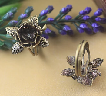 

100pcs/lot 20mm antique bronze ring base flower jewelry findings