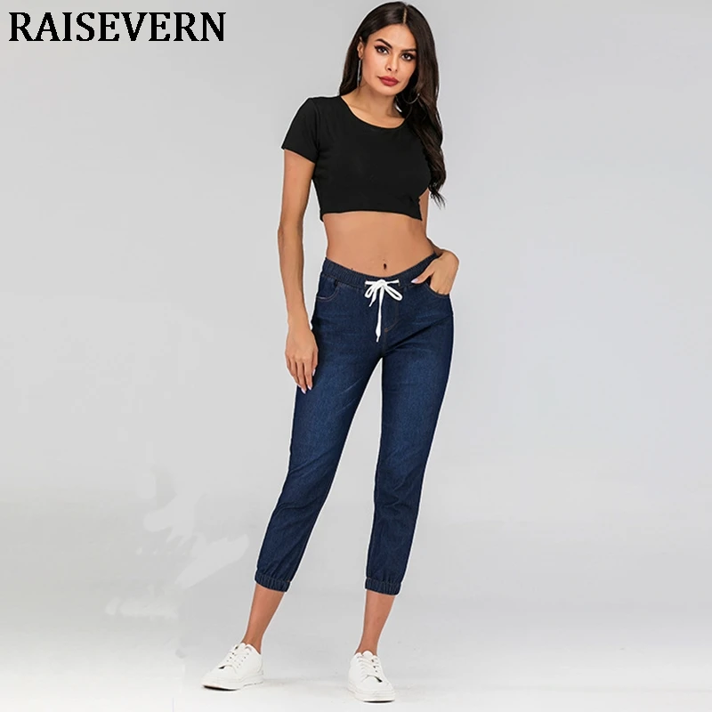 

Women Elastic Waist Casual Denim Jeans Women High Waist Blue Black Pants Female Thin Skinny Pencil Jeans Plus Size 5XL