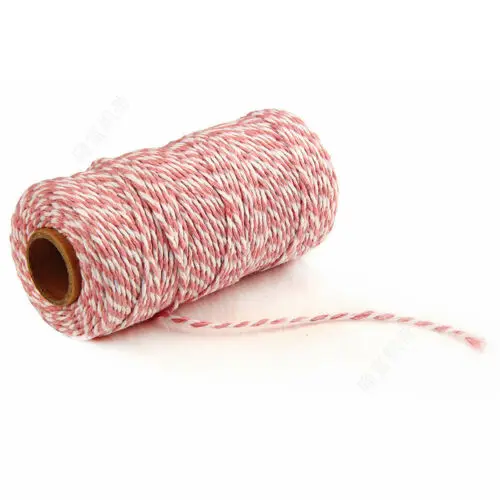100 м/рулон, двойной цветной хлопковый шпагат, веревка, ручная работа, подарочная упаковка, шнур, витые шнуры, художественное украшение - Цвет: Pink white