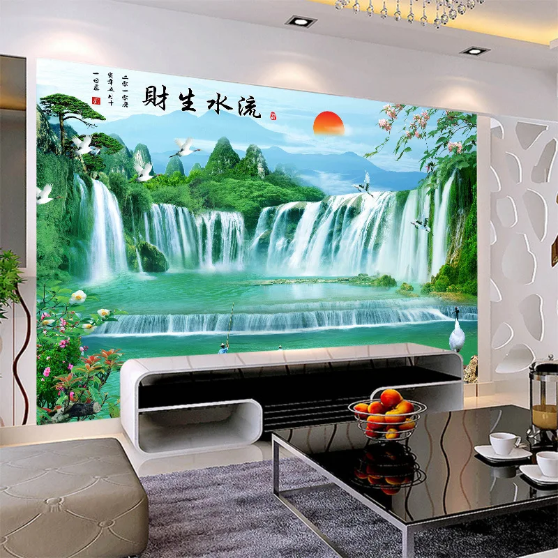 

Can be customized large mural 3D mountain and water type chinese style background wallpaper Patterns imply wealth