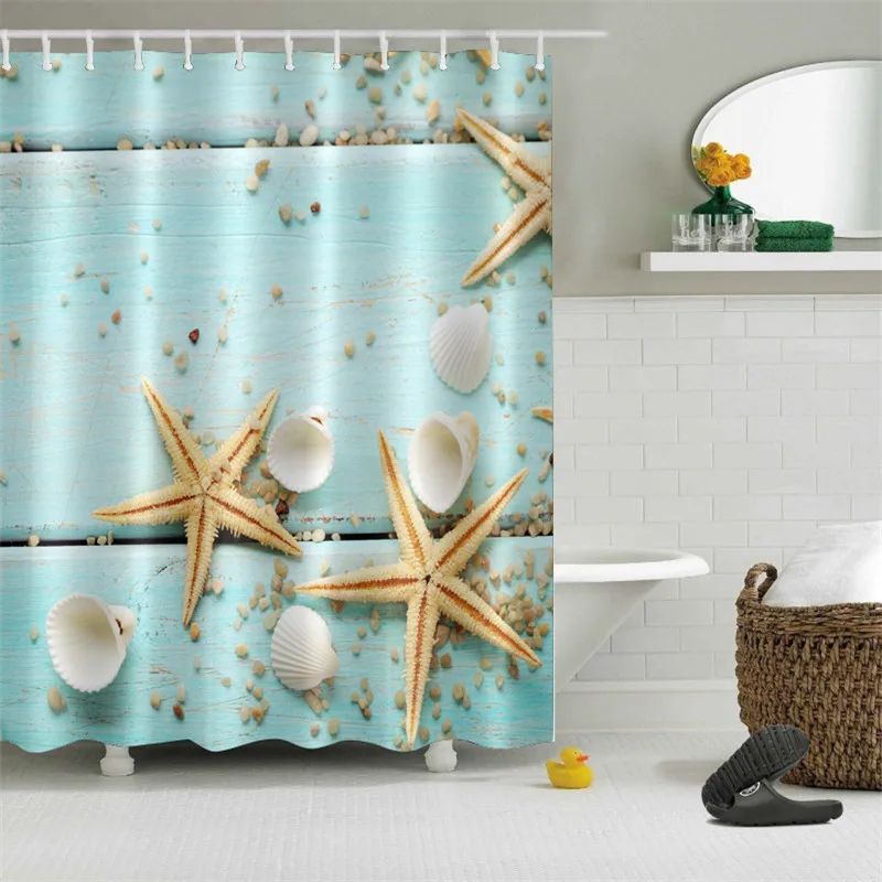 Seascape Shell Starfish 3D Printed Shower Curtains Waterproof Polyester