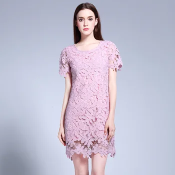 

High Quality 2019 Summer Mini Dress Sexy O Neck Pink Lace Fashion Women Hollow Out Night Club Body con Party Dresses Wholesale