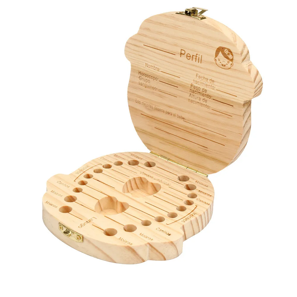 

New Portable Dust-proof Lovely Baby Tooth Box Organizer for Baby Milk Teeth Save Wood Storage Box for Kids Boy&Girl Easy Carry
