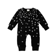 Fashion Newborn Clothes Baby Boys Rompers Letter Printed Jumpsuit Long Sleeve Costume Ropa Bebe Recien Nacido White Black Romper