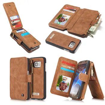 

2 in 1 Multi Functional Genuine Leather Case for Samsung Galaxy S6 S7 Edge Plus Note5 Zipper Flip Wallet Cover Phone Case Fundas