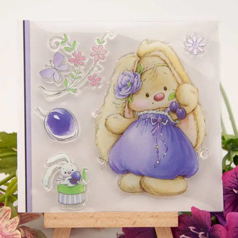 Cute Rabbit Girl Blue Dress Transparent Clear Silicone Stamp for Seal DIY Scrapbooking Photo Album Decorative Clear Stamp Sheets