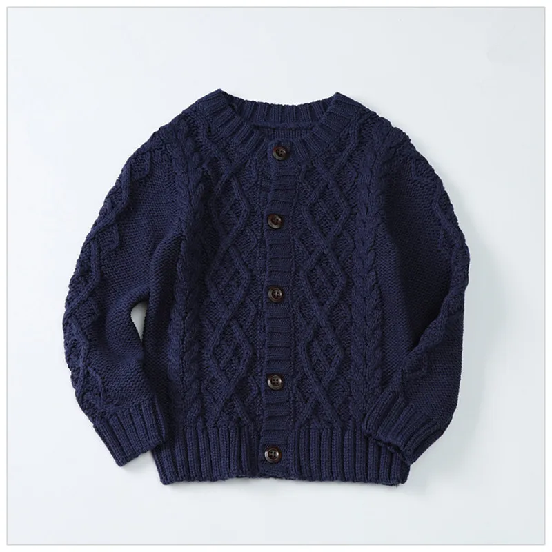 Осенне-зимний вязаный свитер для мальчиков детские кардиганы с длинными рукавами Школьная зимняя теплая трикотажная верхняя одежда детская одежда - Цвет: dark blue