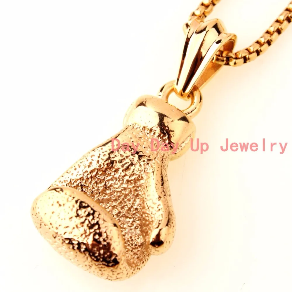 

41mm*29mm 35g Fashion Jewelry 316L Stainless Steel Gold Boxing Gloves Pendant Mens Womens Necklace Free Chain 24"*3mm