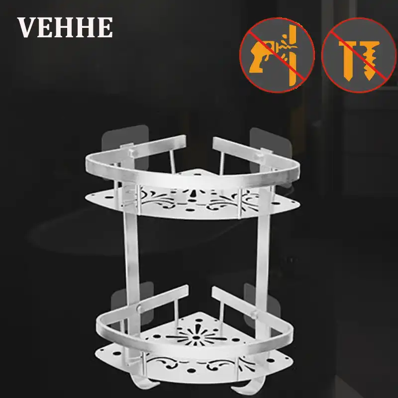 Bathroom Corner Wall Shelf With Hooks Double Floor Stainless Bathroom Corner Wall Shelf With Hooks