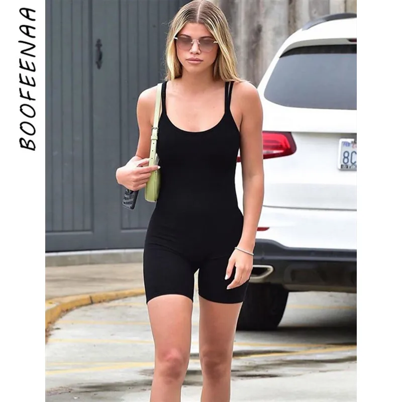 

BOOFEENAA Sexy Black Bodycon Rompers Playsuits Women Shorts Jumpsuits One Piece Spaghetti Strap Overalls Streetwear C87-G07
