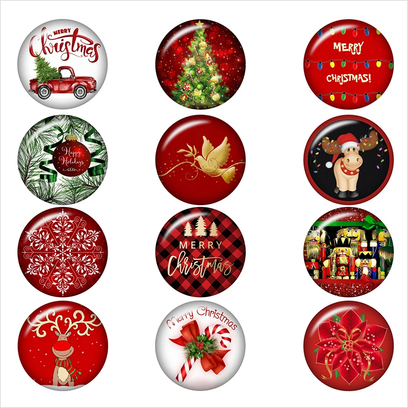 

merry christmas tree deer Red glass snap button DIY jewelry Round photo cabochons flat back DA1227
