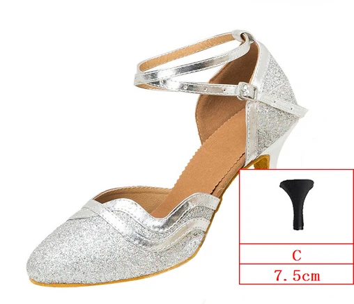 HXYOO/женские бальные туфли для латинских танцев с блестками; женская танцевальная обувь для сальсы, танго; мягкая подошва; цвет черный, золотистый, Серебристый; 3 цвета; WK048 - Цвет: Silver-C
