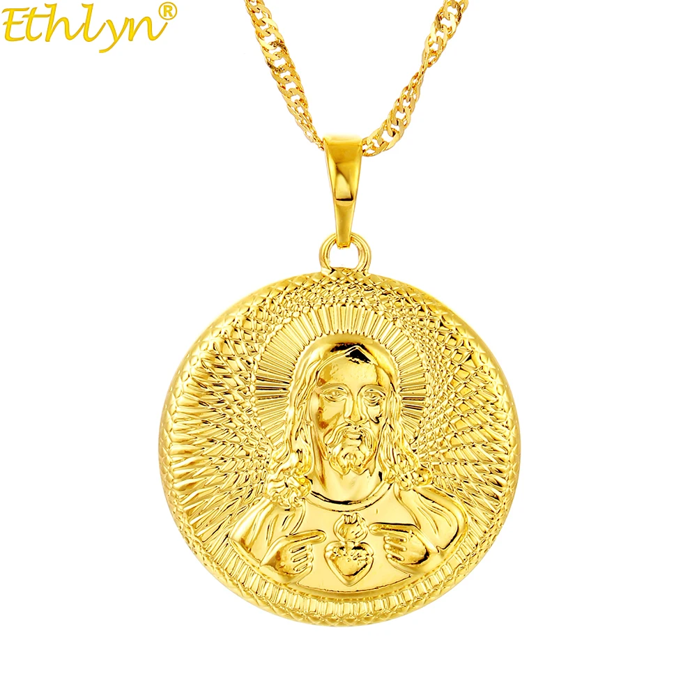 Ethlyn Gold Color Religious Jesus Medal Pendant Necklace Jewelry