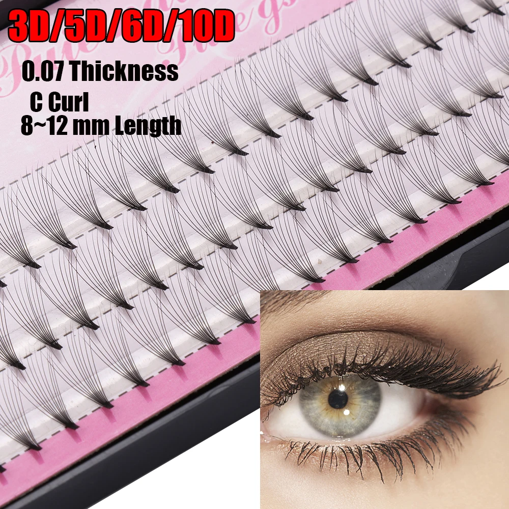 

3D/5D/6D/10D Soft Mink Individual Cluster Eyelashes 0.07 C 8~12mm Natural long Makeup Grafting Fake False Eyelashes Extension