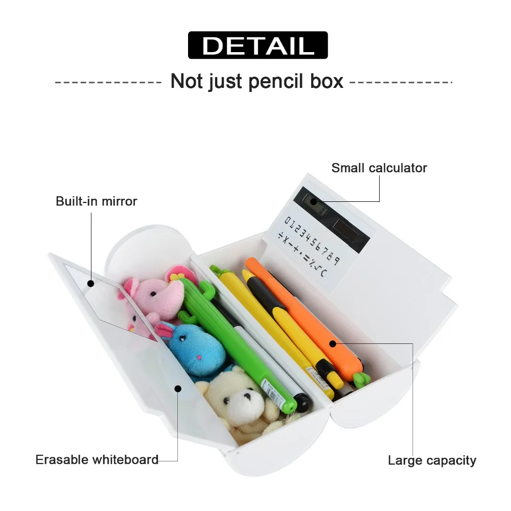 Goede 1pc Multifunctionele Potlood Doos Grote Capaciteit Etui met Spiegel Calculator voor Jongens Meisjes School Briefpapier gift pen case