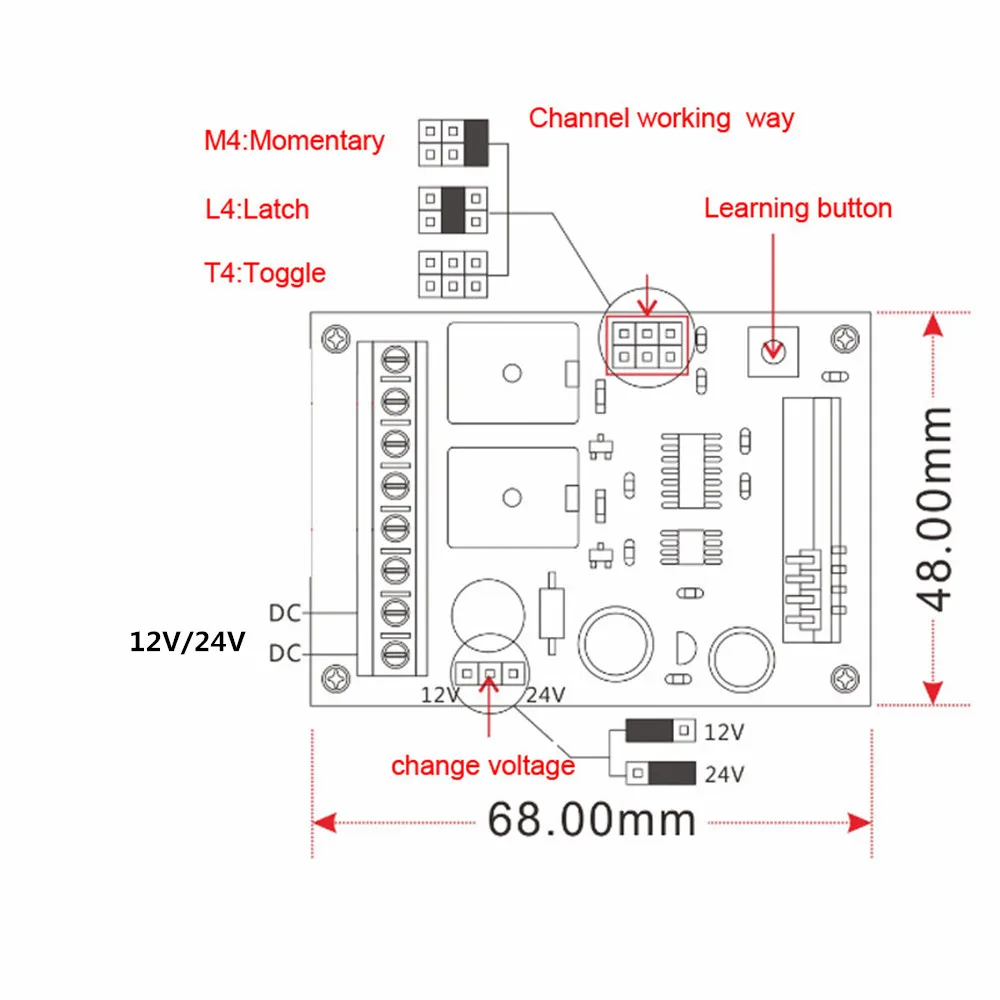 DC 12 V 24 V 2CH RF беспроводной пульт дистанционного управления приемник системы с «персиковый» передатчик для приборов ворота гаража