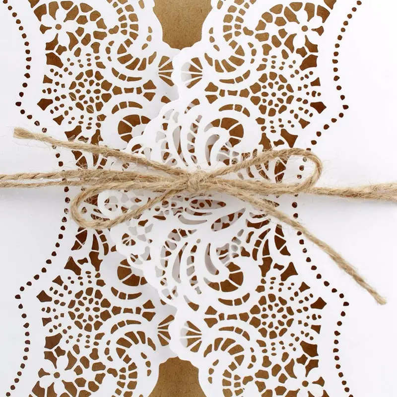  Elegant Hollow Greeting Card 24pcs Laser Cut Wedding Invitations Cards Custom Inner Paper With Ribb - 32856740121