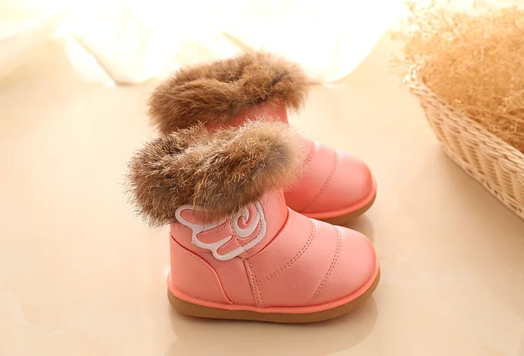 Зимние плюшевые ботинки для маленьких девочек; Теплая обувь из искусственной кожи на плоской подошве; обувь для малышей; уличные зимние ботинки; детская обувь для девочек