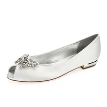 OnnPnnQ/Удобная Женская атласная обувь на плоской подошве с кристаллами; женские Вечерние туфли на плоской подошве с открытым носком без застежки для выпускного вечера