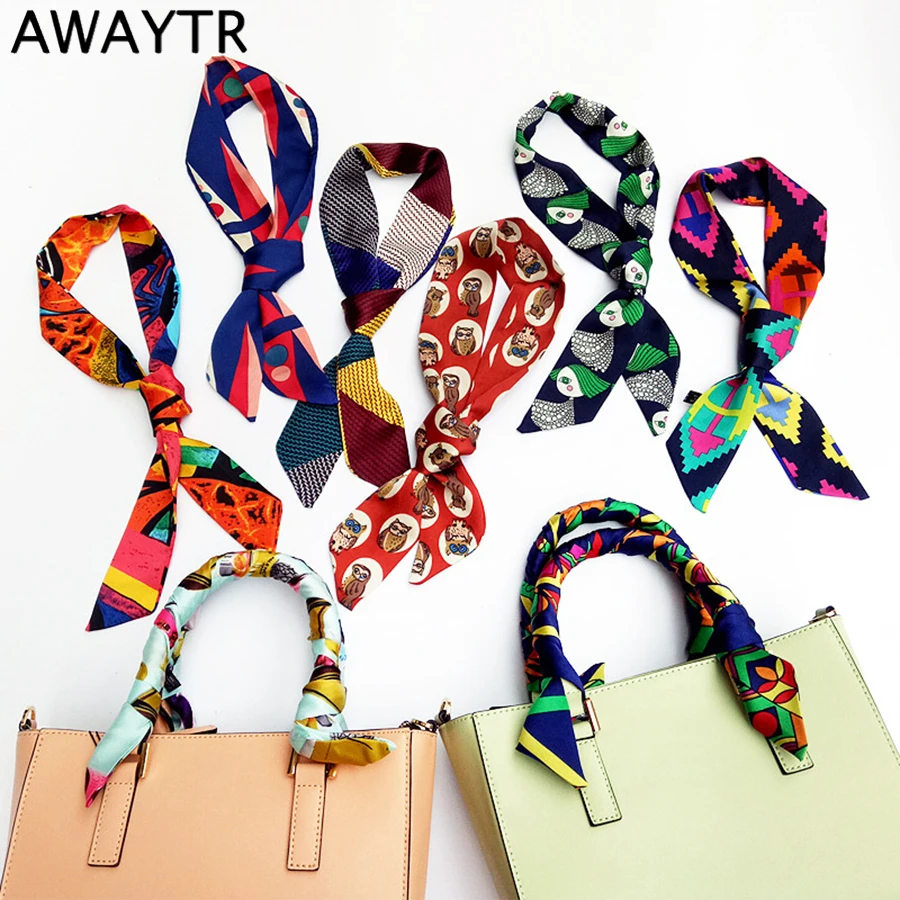 

AWAYTR Cheapest women ladies headband silk scarf Fashion Scarf Hair Bags Handle Decoration Tie Multifunction Hand Ribbon Scarf