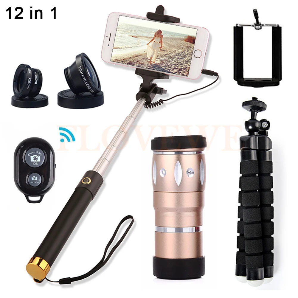 

Phone Lens Kit 10X Telephoto Zoom Lenses Telescope Selfie Stick For iPhone 7 6 6s 8 Cell phone Fish eye Wide Angle Macro Lentes