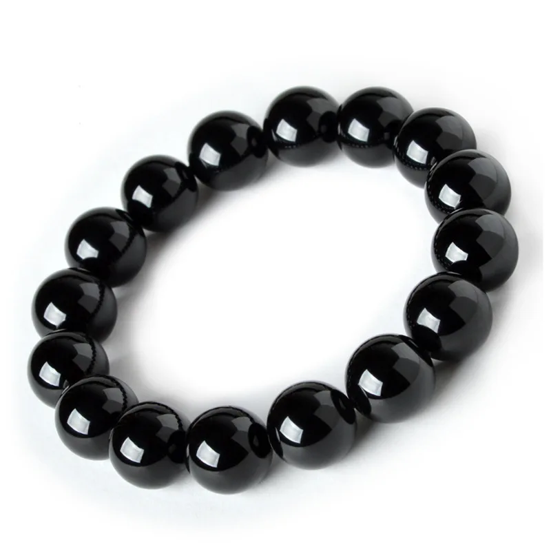Браслет из черного обсидиана с бусинами натурального камня|bangles for men|obsidian