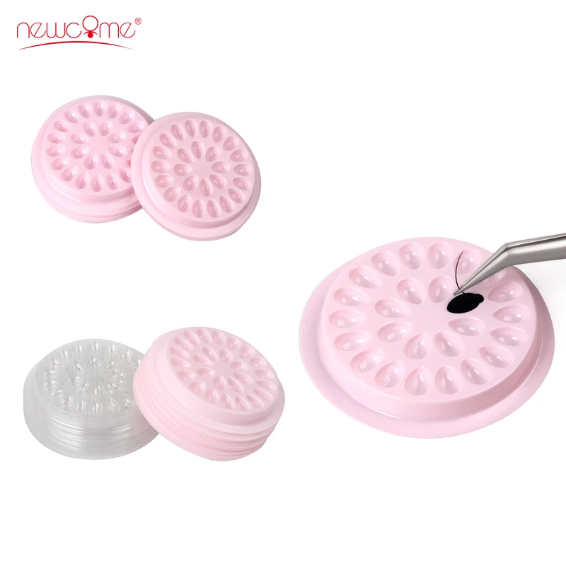 

20/50/100pcs Disposable Transparent/Pink Flower Shape Glue Holder Eyelash Extension Plastic Gasket Flower Pads Adhesive Pallet