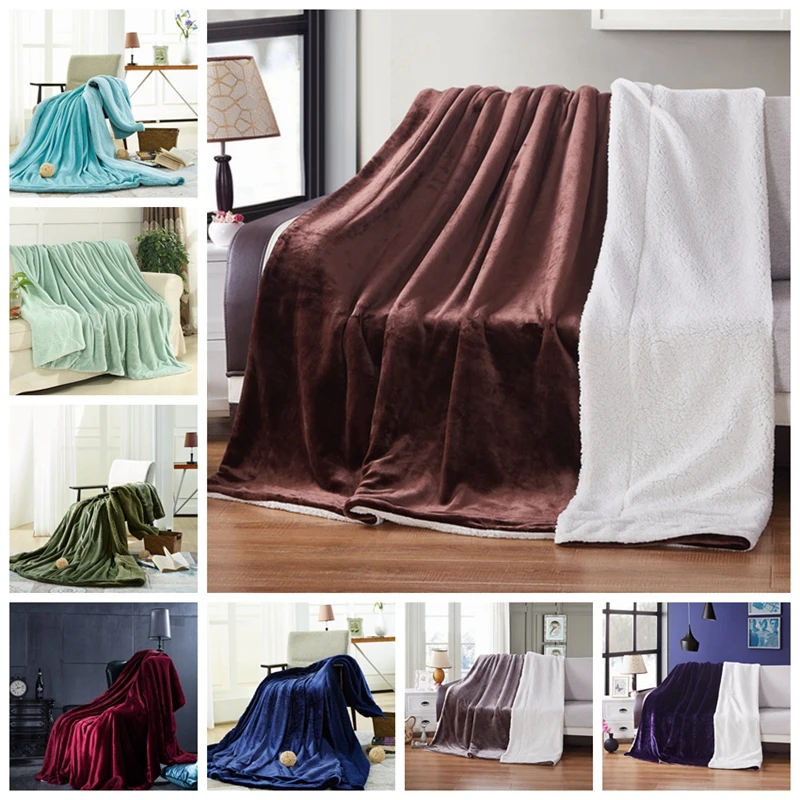 سميكة المرجان الصوف الناعمة الدافئة بطانية رمي ل استراحة الغداء المنزل كنبة مكتب البطانيات التلفزيون سيارة طائرة السفر الفانيلا الدافئة رم...