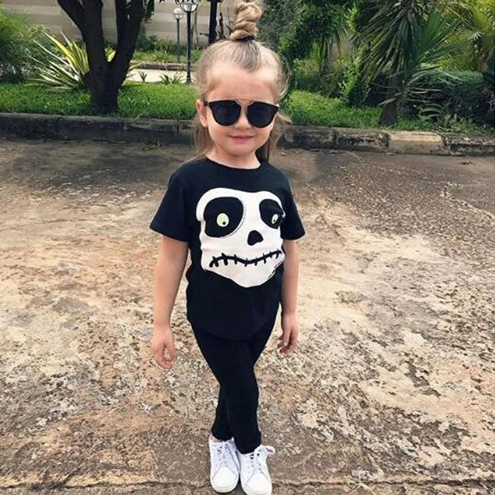 

MUQGEW children's clothing for girls Halloween Costume Outfits Set 2PCs Skull Print Tops Pants kids clothes girls roupas menina