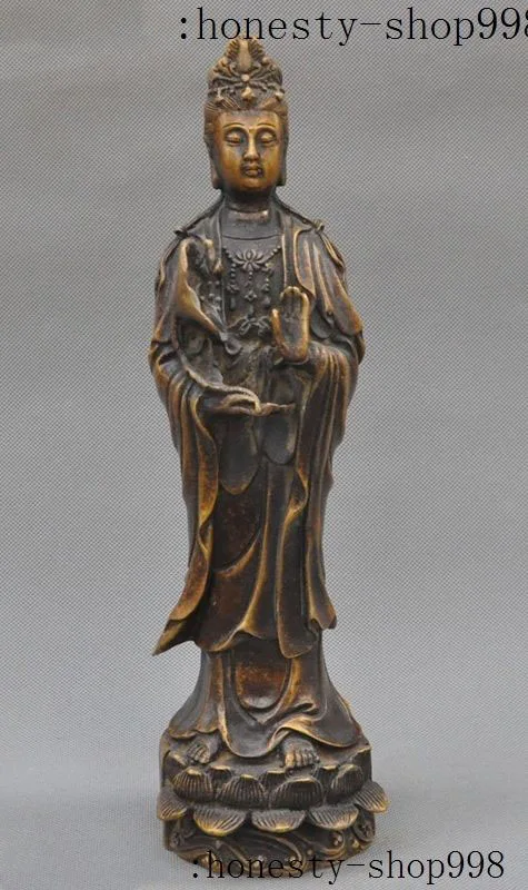 

Crafts statue Old Chinese buddhism Bronze kwan-yin GuanYin Bodhisattva goddess buddha statue