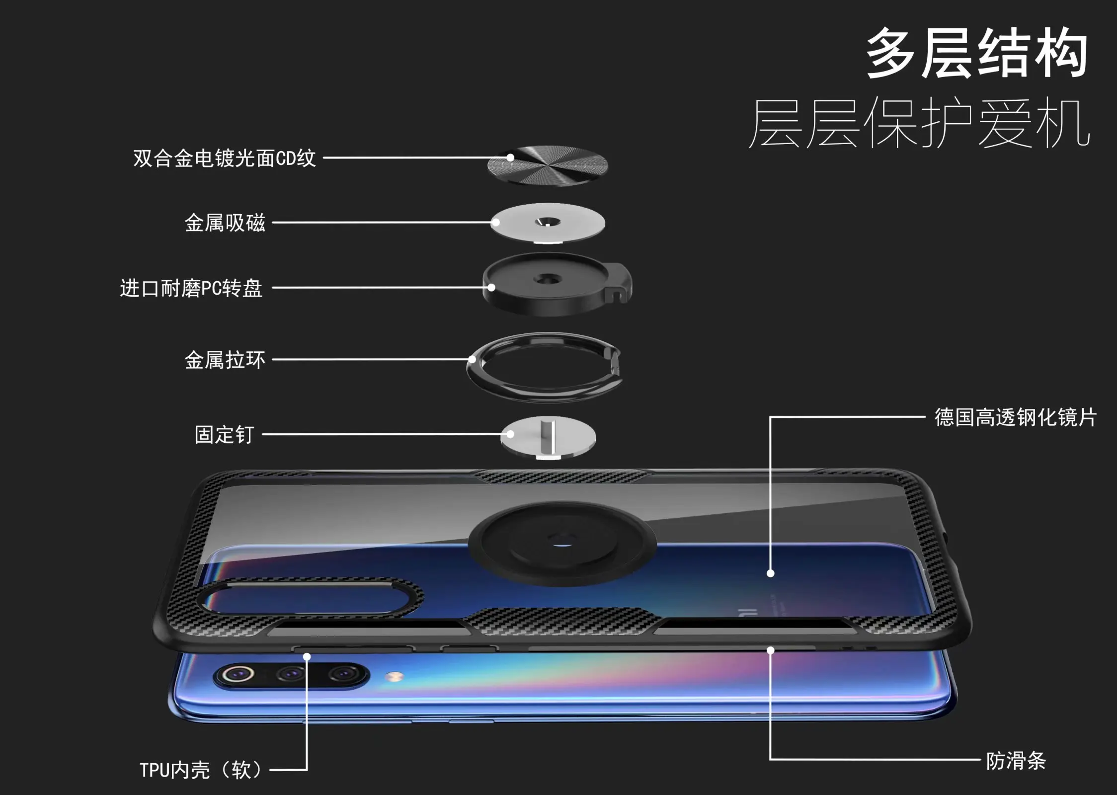 For Xiaomi Mi 9 Case With Ring Stand Magnet Transparent shockproof Protective Back Cover case for xiaomi mi9 xiaomi 9 shell