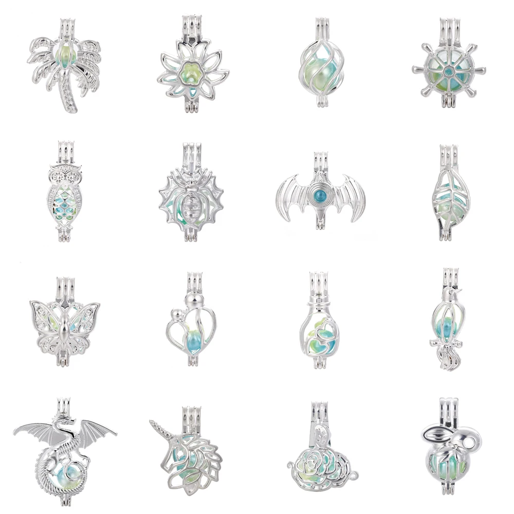 

1pc Silver Unicorn Rudder Pigeon Owl Rose Pearl Cage Bead Cage Essential Oil Diffuser Locket Pendant Jewelry Making Oyster Pearl