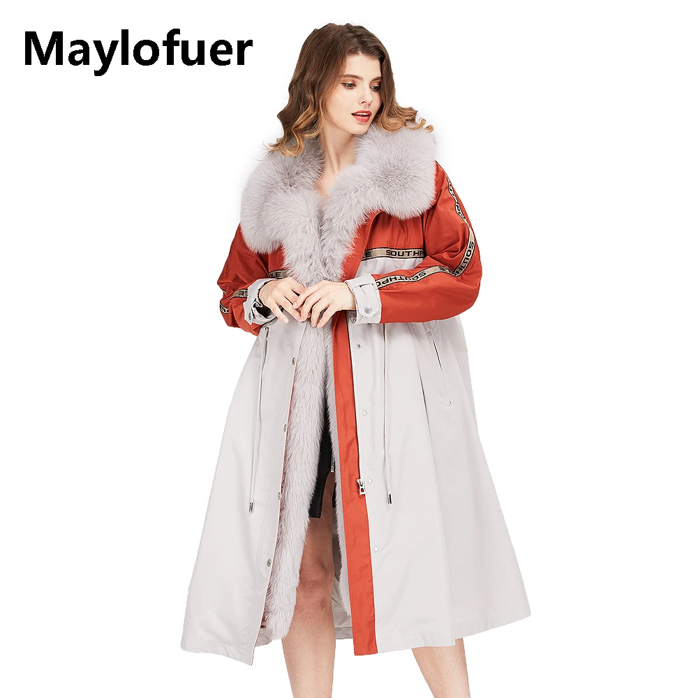 

Maylofuer Real Fox Fur Collar Coat Women Warm Winter Down Liner Parka Long Oversize Style