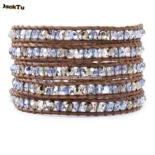 Синий серый кристалл кожаный браслет для женщин