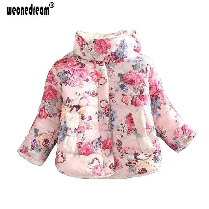 Baby Girls Winter Jacket Toddler Girl Warm Long Sleeve Flower Print