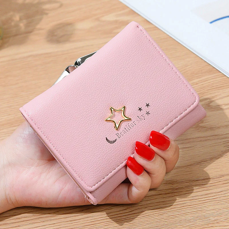 

2019 Women Wallet hasp metal Small Cute Three fold Wallet Short Leather Woman Wallet Three fold Portefeuille Female Purse Clutch