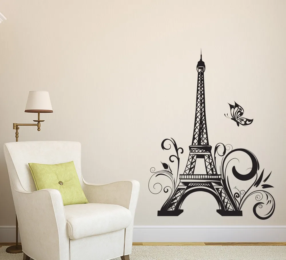 Classic Eiffel Tower Butterfly Paris Wall Decals Sticker Vinyls