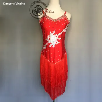 

Latin Dance Clothes Women Tassel Latin Dance Dress For Girls Latin Dance Dress Cha-cha Dance Professional Race Clothing S-XXXL
