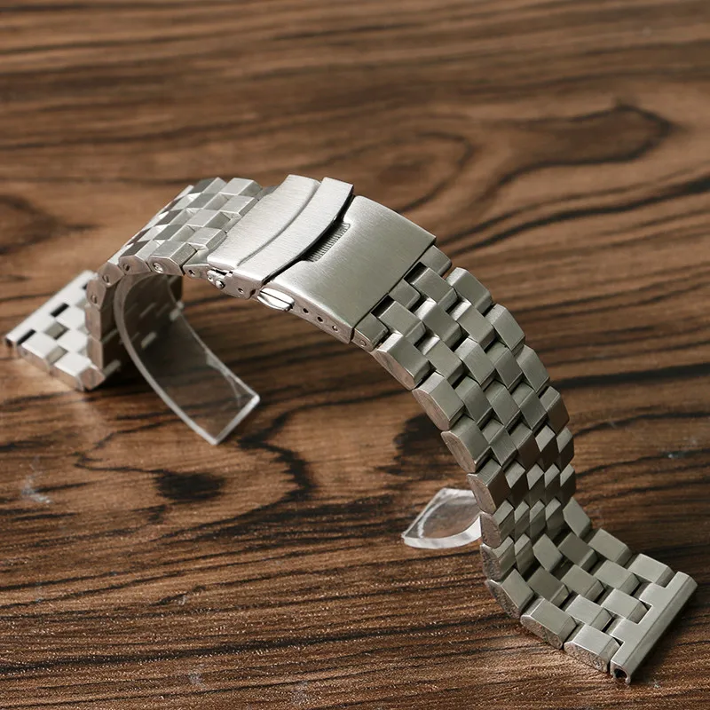 Высокое качество серебро 24 мм для мужчин часы ремешок Браслет складная застежка с безопасной кнопкой нержавеющая сталь Твердые звено