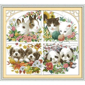 

Joy Sunday cross-stitch kits,mulina print Animal seasons birthday gift cross stitch embroidery Needlework home decoration
