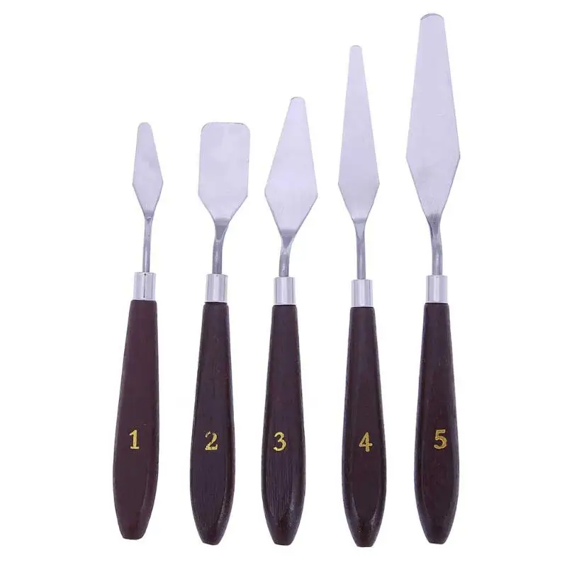 5Pcs Stainless Steel Palette Knife With Wood Handle Pottery Scraper Oil Knives Art For Artist