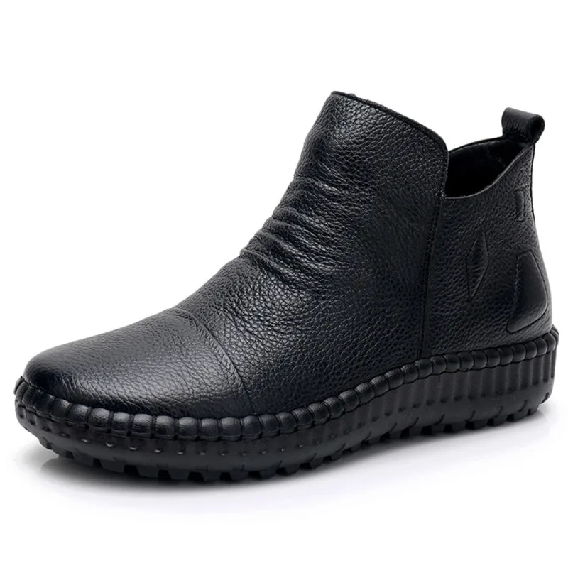 

New Women Boots Vintage Style Genuine Leather Flat Shoes Women Ankle Boots Design Fashion Ladies Casual Shoes 2019 Big Size 42