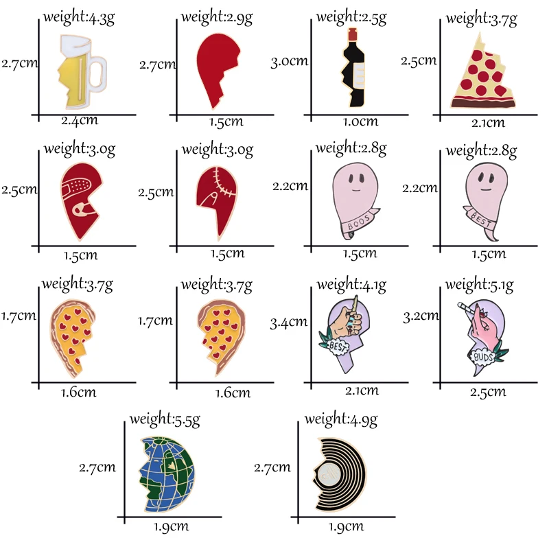 2 шт./компл. сердце по сниженным ценам! Эмаль на булавке для винных бутылок Глобус броши значок пицца чашка джинсовая рубашка лацкан булавки для девочек, ювелирное изделие, подарок