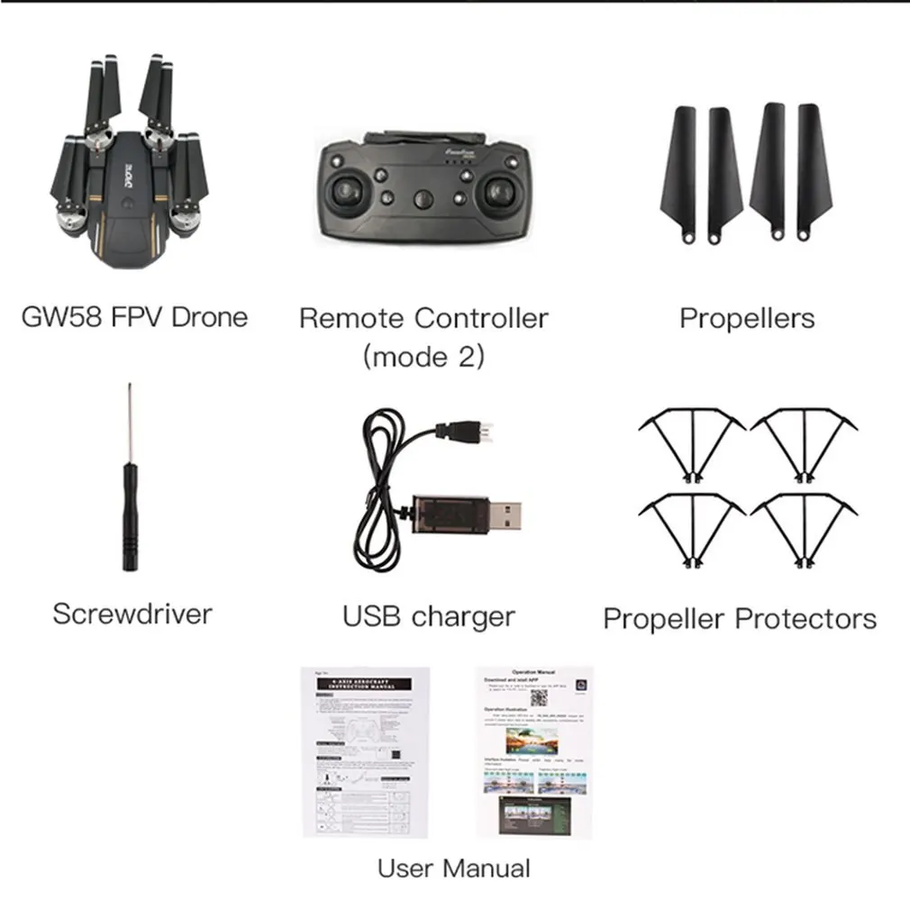 GW58 Drone Wifi Control 4 Axis RC Drone with 0.3MP/2MP Hovering Racing