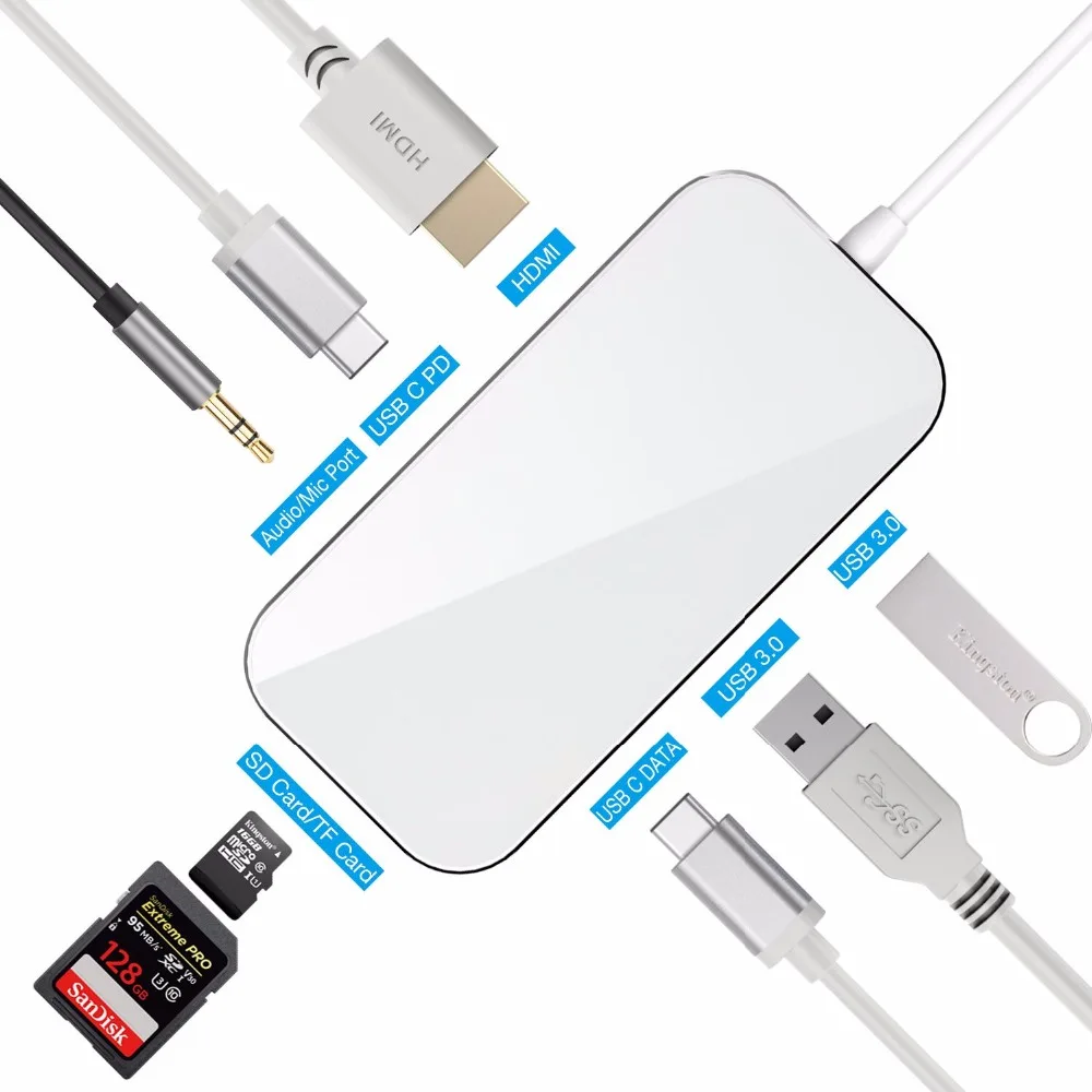 

DZLST USB HUB USB C PD Charge HDMI USB 3.0 Card Reader 3.5mm Audio Adapter For Macbook Samsung S9/S8 Thunderbolt 3 Dock Station