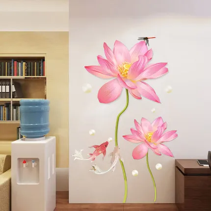 50*110CM Lotus 3D Wallpaper Vinyl Wall Sticker DIY Living Room Bathroom Flower Home Decor Poster Mural | Дом и сад