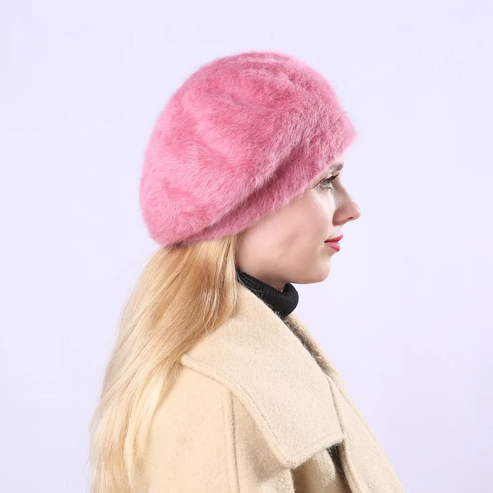 Женский зимний толстый теплый берет с кроликом в плюшевой шляпе, однотонная Повседневная дикая французская шляпа, barot, розовые береты, шляпа художника