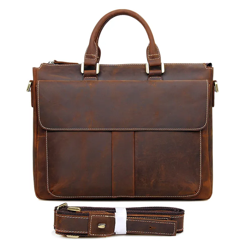 J.M.D Редкие Crazy Horse кожаные портфели для ноутбуков мужская сумка на плечо винтажная сумка для мужчин 7113R-2 - Цвет: Dark brown